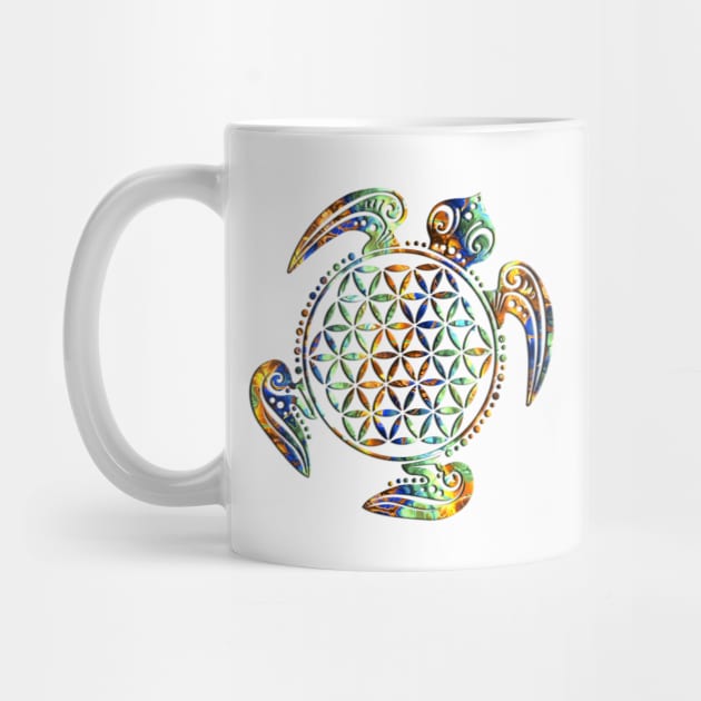 FLOWER OF LIFE SEA TURTLE - green blue orange by EDDArt